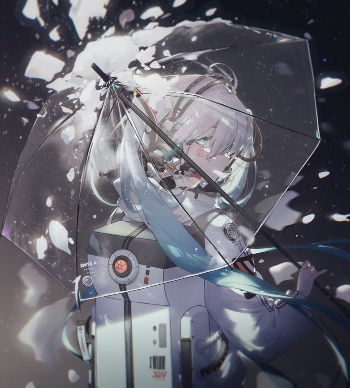 Hatsune Miku with a transparent umbrella