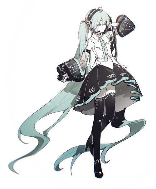 Hatsune Miku with teal twintails and headphones