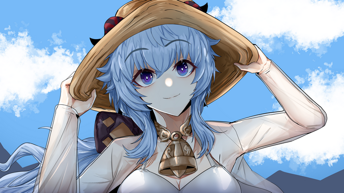 Ganyu (Genshin Impact) in a straw hat