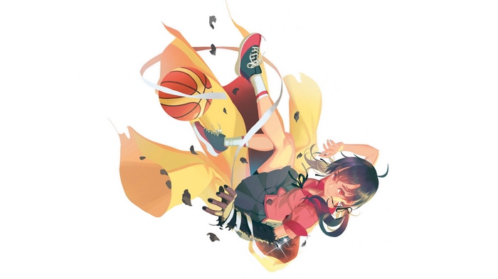 Kanbaru Suruga from Monogatari Series with a basketball