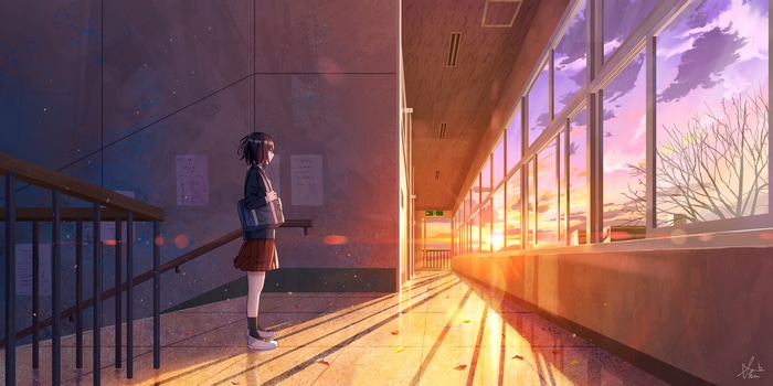 4K School Sunset Hallway and Staircase