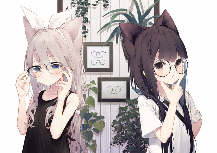 4K Anime Girls with Glasses and Animal Ears