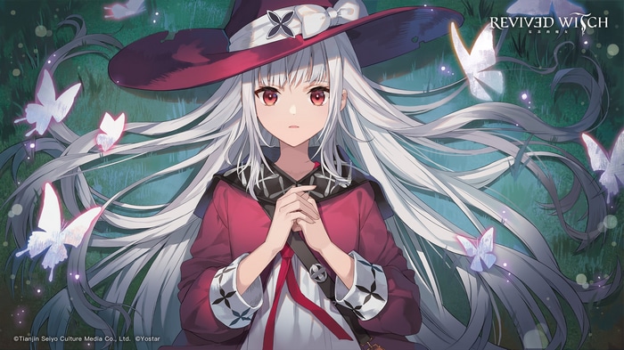 Revived Witch character with gray hair and red eyes