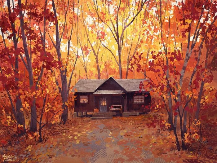 Cabin in the woods during autumn