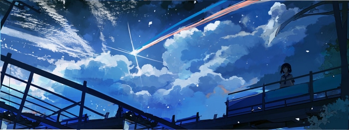 Anime girl in sailor uniform under shooting stars