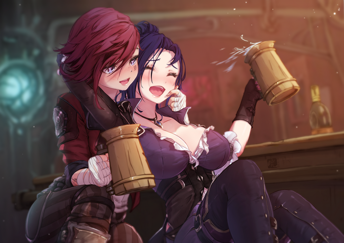 4K Arcane Vi and Caitlyn drinking in a tavern