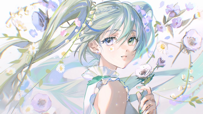 Hatsune Miku surrounded by flowers