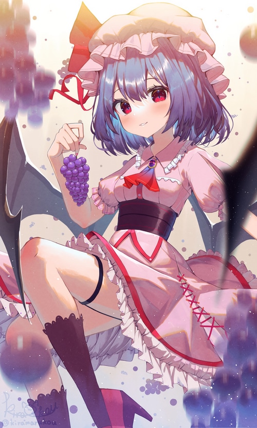 Remilia Scarlet holding grapes with wings