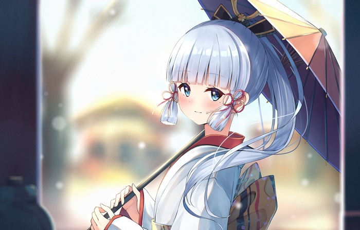 Kamisato Ayaka with an umbrella