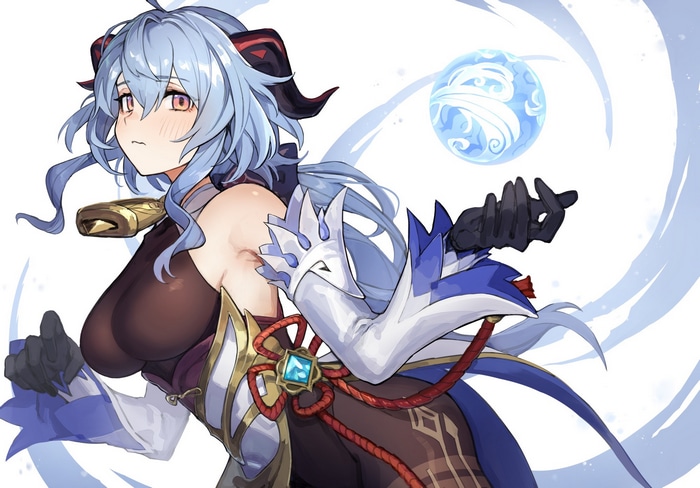 Ganyu from Genshin Impact with blue hair and horns