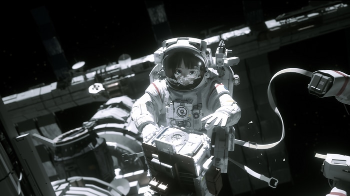 Astronaut working on a space station