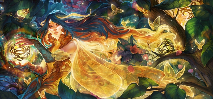 Fantasy girl with glowing orb and butterflies