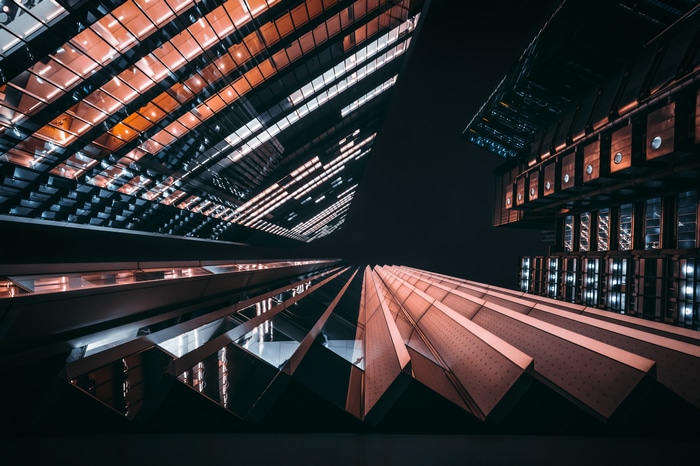 4K night city lights on modern skyscrapers