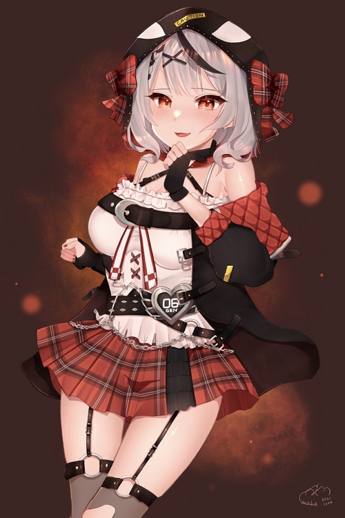 Sakamata Chloe in Plaid Skirt and Gloves