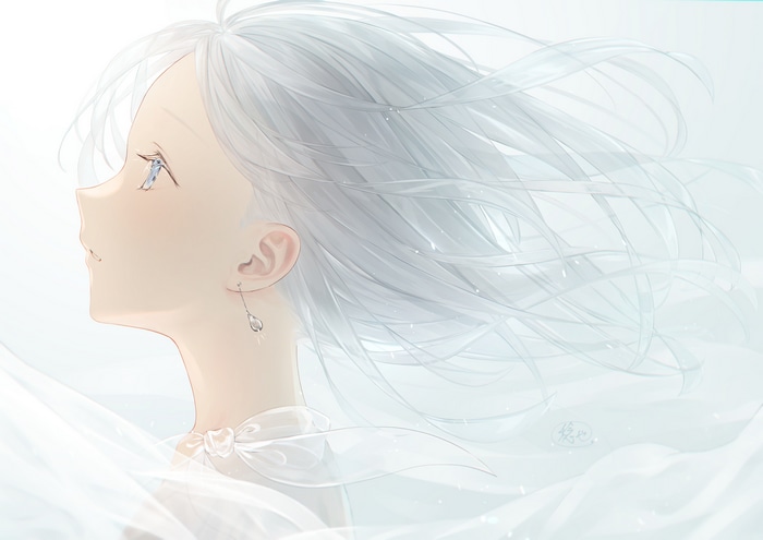 Girl with silver hair and blue eyes