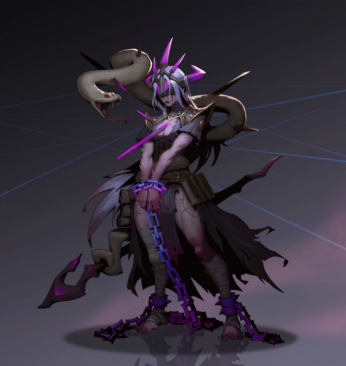 Fantasy girl with snake and chains