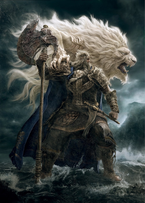 Elden Ring: Warrior with Lion Companion in Stormy Seas