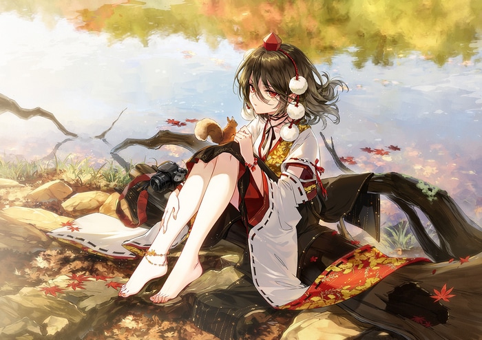 Aya Shameimaru in Japanese clothes with a squirrel
