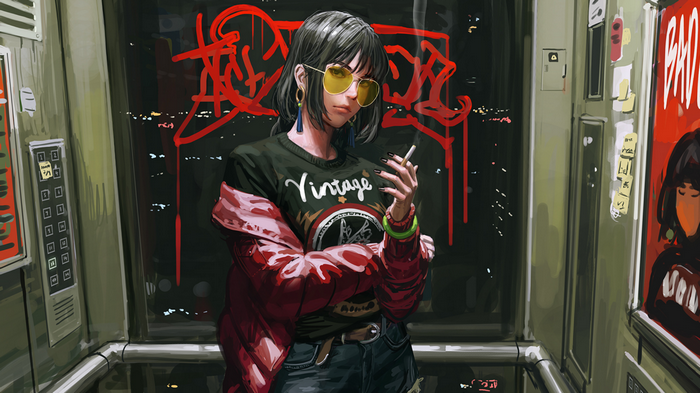 Bad Guys Original Character Smoking in Elevator