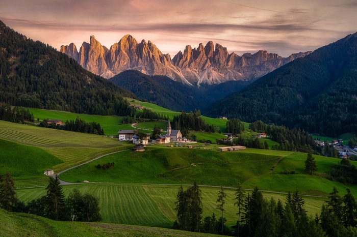 Santa Maddalena village in the Dolomites, Italy