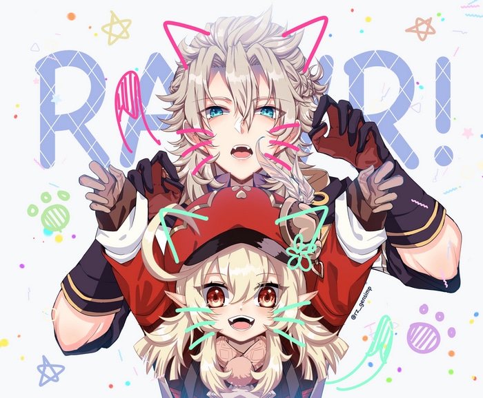 Albedo and Klee from Genshin Impact with cat ears