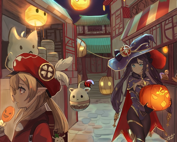 Mona and Klee in Genshin Impact Halloween