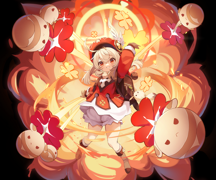 Klee from Genshin Impact with bombs and flowers