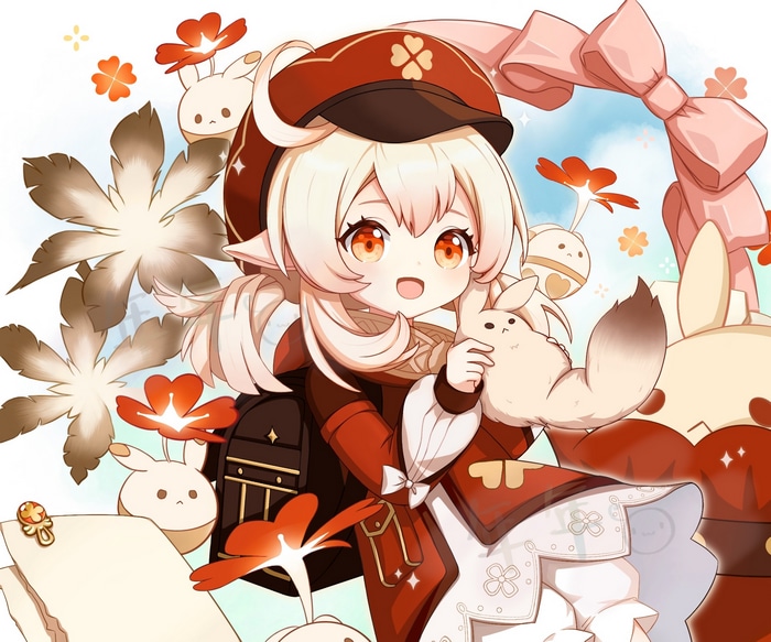 Klee from Genshin Impact with cute creatures