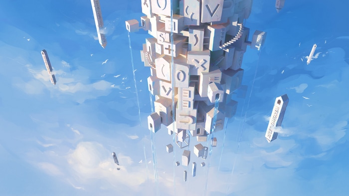 Floating structures with mathematical symbols in the sky