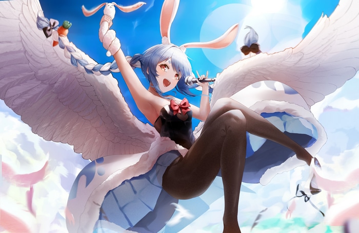 Usada Pekora with Bunny Ears and Wings Singing