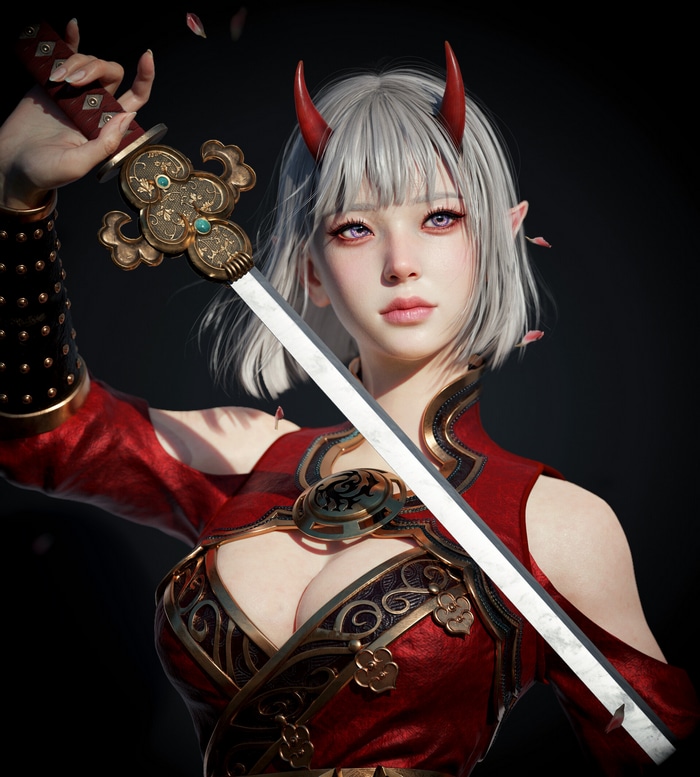 Woman with horns and sword