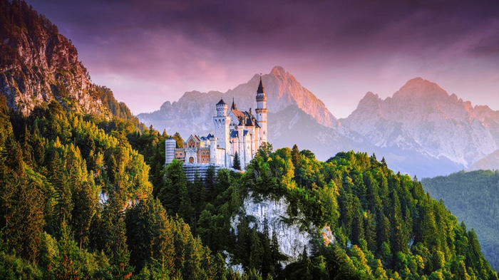4K Neuschwanstein Castle in Germany with Mountains