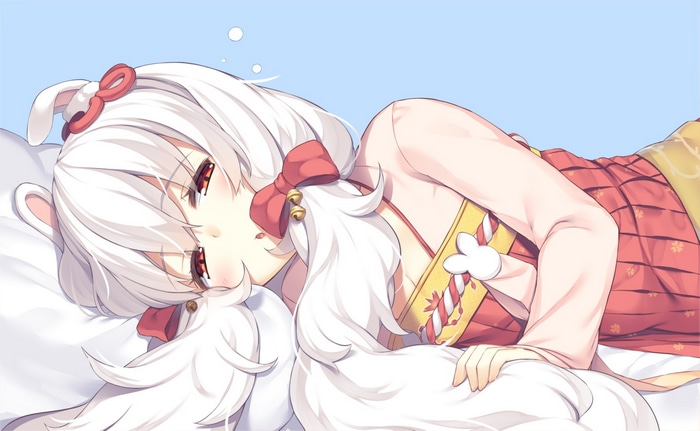 Laffey from Azur Lane lying on a pillow