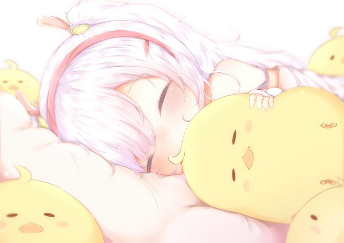 Azur Lane girl sleeping with chick plushies