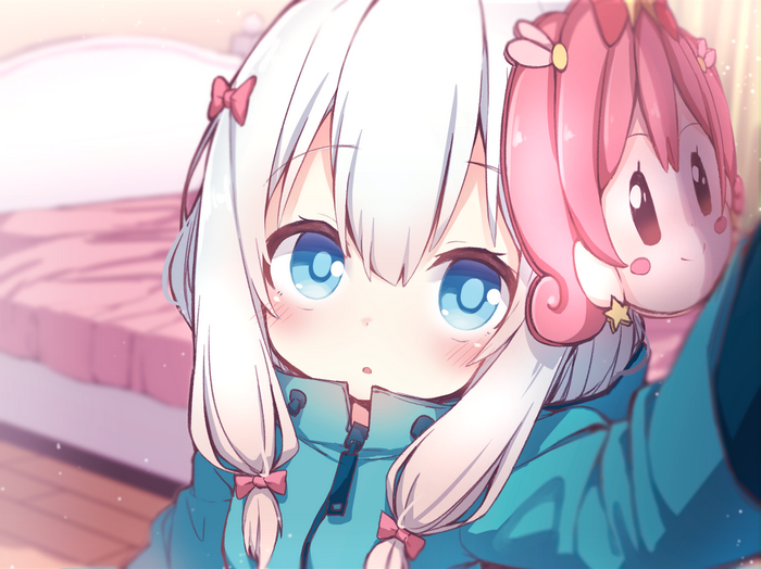 Izumi Sagiri and a pink character