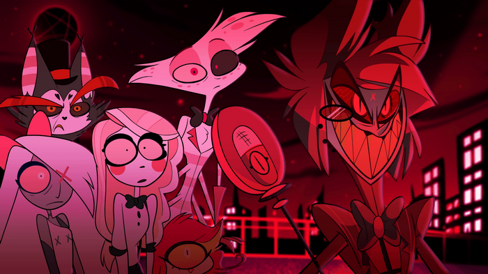 Hazbin Hotel characters in a dark city