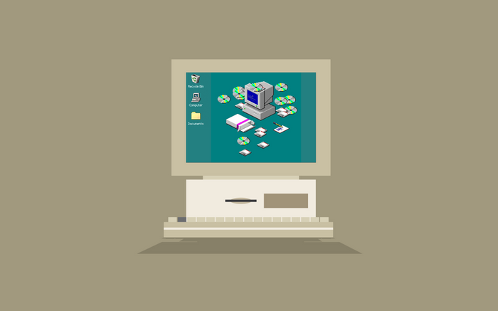 Retro Windows 95 computer with desktop icons