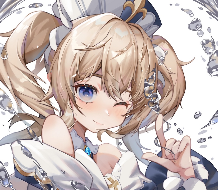 Barbara from Genshin Impact with water droplets