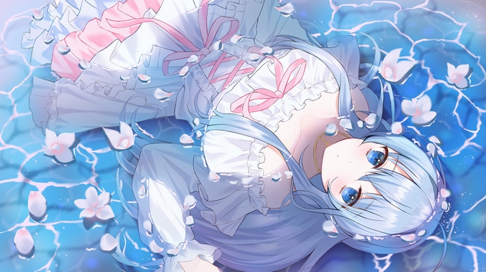 4K anime girl with blue hair and blue eyes