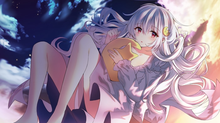 4K anime girl with silver hair and red eyes
