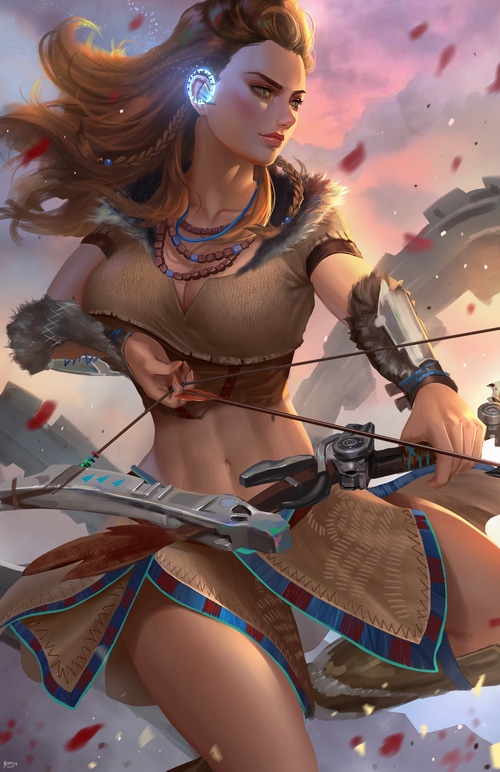 Aloy from Horizon Zero Dawn with bow and arrow