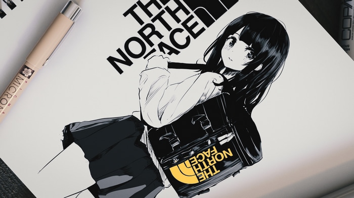 Anime girl with The North Face bag