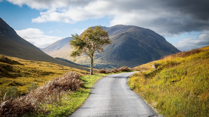 4K landscape of a road through mountains