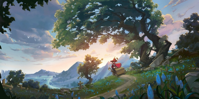 Fantasy girl with a cart on a path