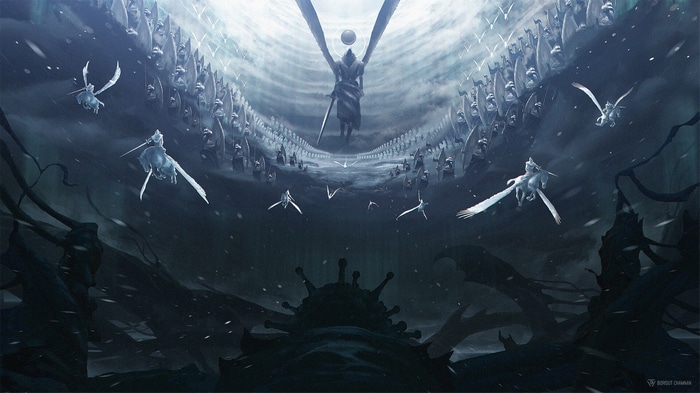 Fantasy art of Pegasus and armies