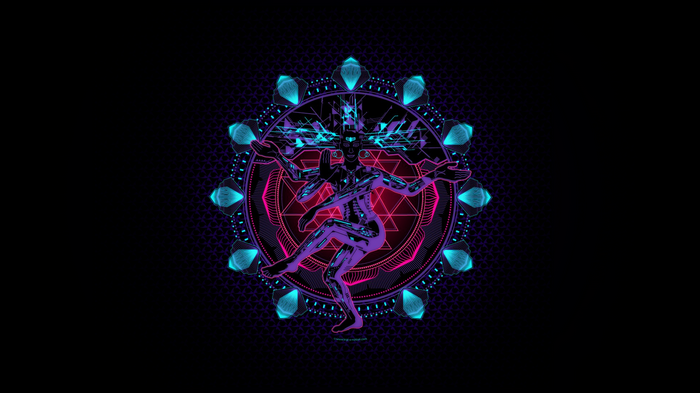 Cyberpunk Shiva dancing in a neon mandala