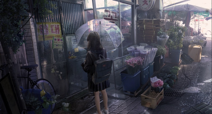 4K Flower Shop in the Rain