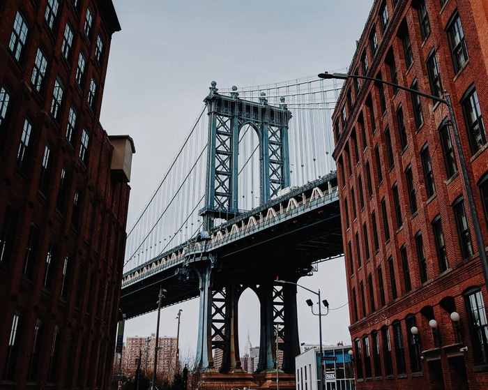Manhattan Bridge and Brick Buildings in Dumbo, New York City