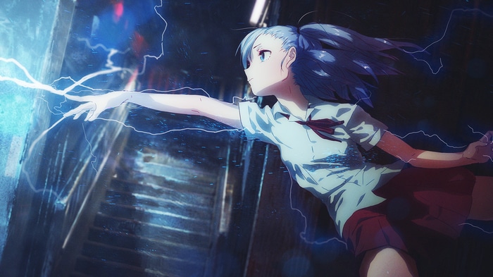 Girl with blue hair and lightning