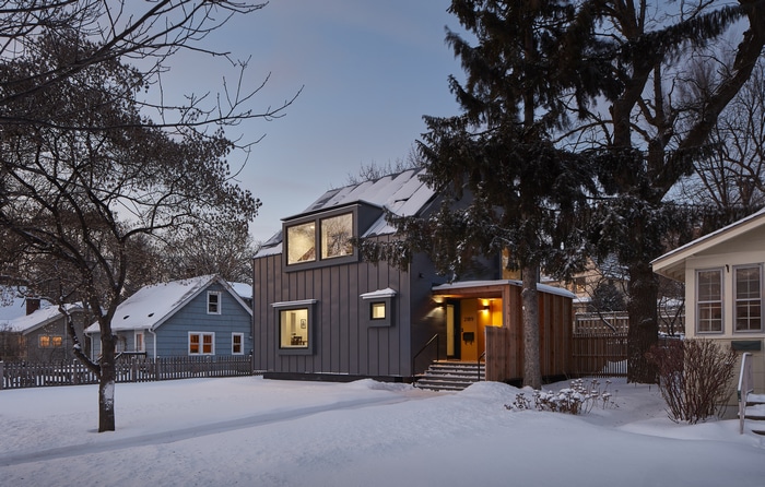 Modern house in a snowy winter landscape